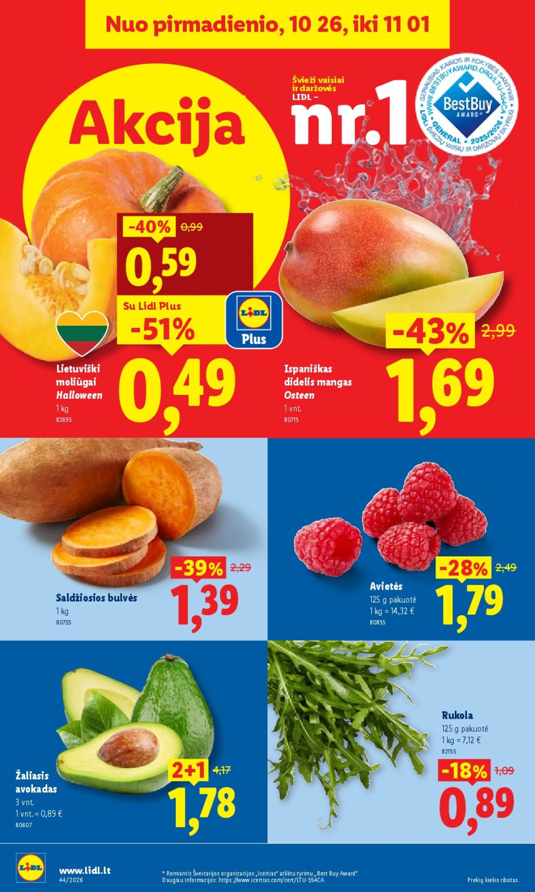 LIDL Maisto prekių pasiūlymai, 6 psl.: pirmadienio Švieži vaisiai daržovės Akcija LIDL Plus Lietuviški Ispaniškas moliūgai didelis mangas Halloween…