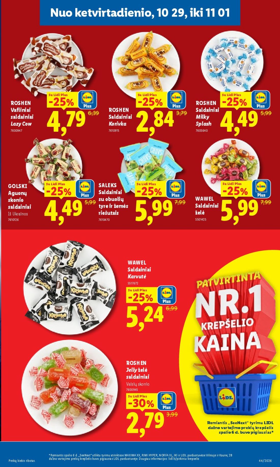 LIDL Maisto prekių pasiūlymai, 39 psl.: NNNuo eljapäekpirmadienio,etvirtadienio,vast kuni xx,29 xx01 Lidl Plus ROSHEN Vafliniai Saldainiai Milky Lazy…