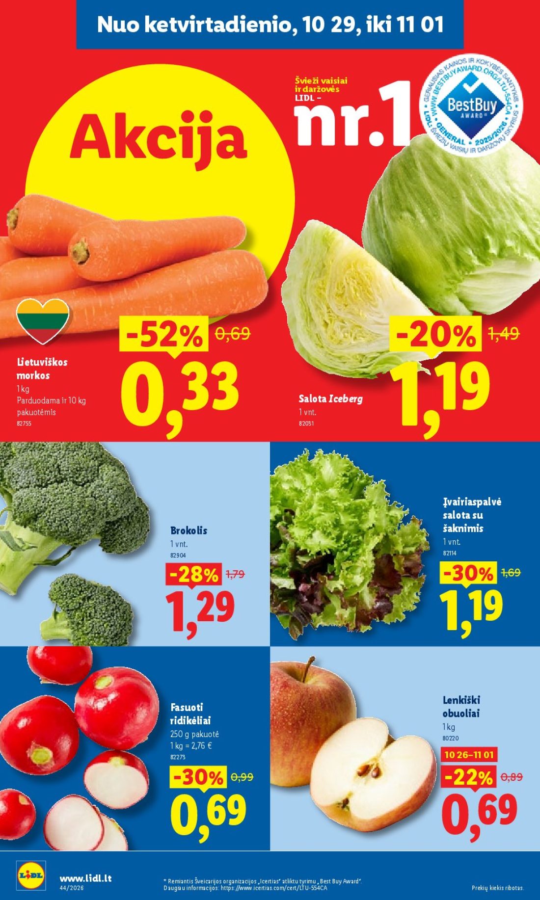 LIDL Maisto prekių pasiūlymai, 42 psl.: ketvirtadienio Švieži vaisiai daržovės LIDL Akcija Lietuviškos morkos Salota Iceberg Parduodama pakuotėmis…