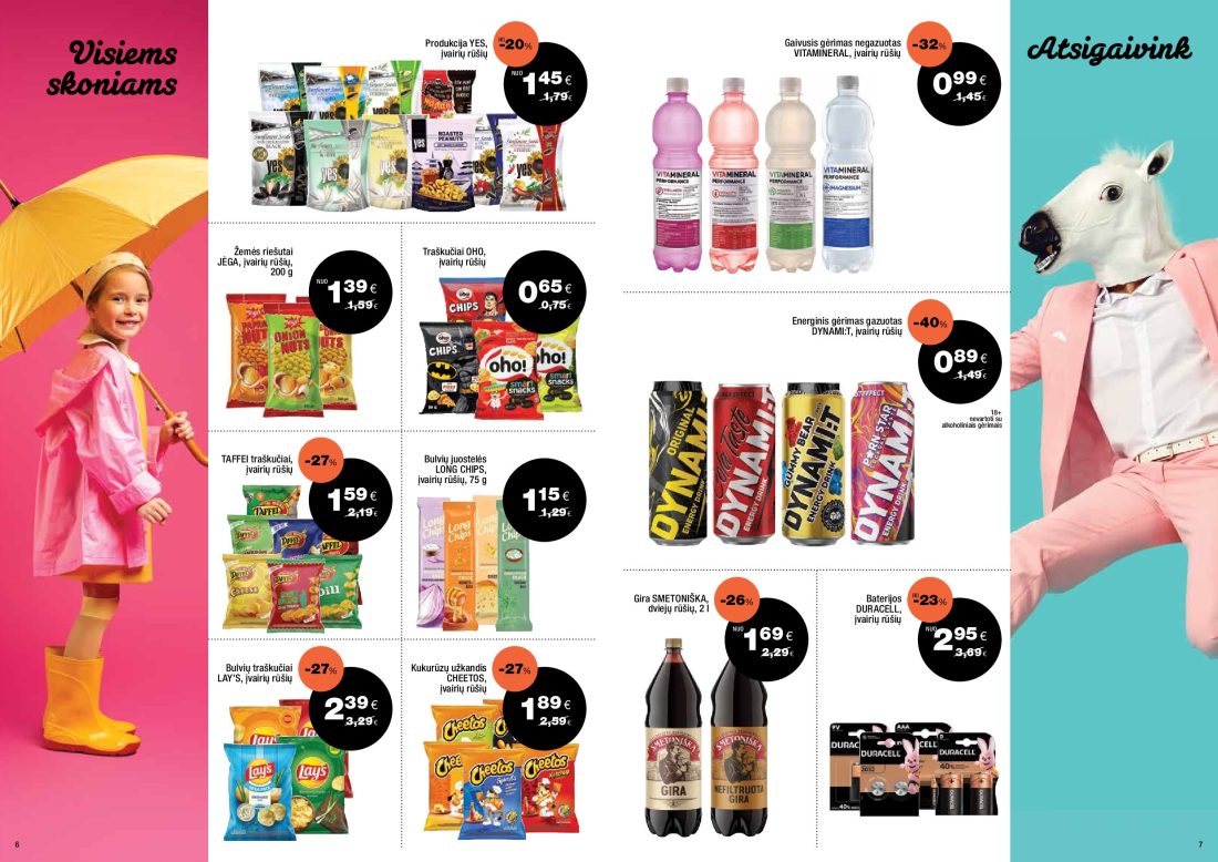 EXPRESS MARKET akcijų leidinys, 4 psl.: Produkcija YES Gaivusis gėrimas negazuotas Visiems įvairių rūšių VITAMINERAL Atsigaivink skoniams Žemės…