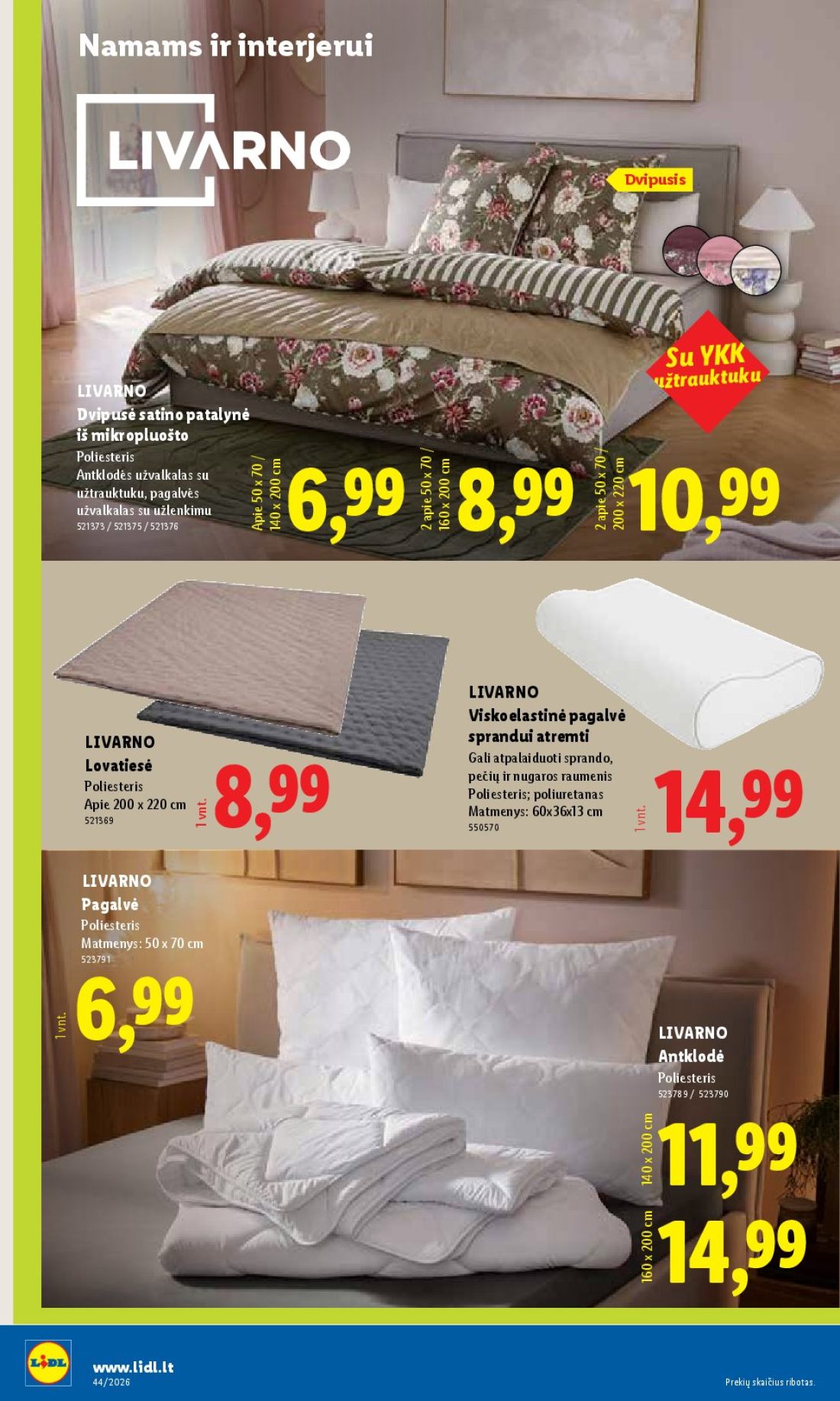 LIDL Ne maisto prekių pasiūlymai, 16 psl.: Namams interjerui Dvipusis YKK auktuku užtr LIVARNO Dvipusė satino patalynė mikropluošto Poliesteris…
