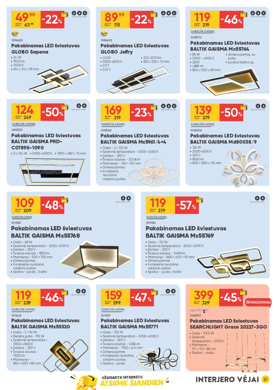 MOKI VEŽI Pagrindinis Moki-vezi kaininis leidinys, 21 psl.: Lygio parduotuvėse Įprasta Pakabinamas LED šviestuvas BALTIK GAISMA Mx55764 GLOBO Sapena Jeff dimeriuojamas…